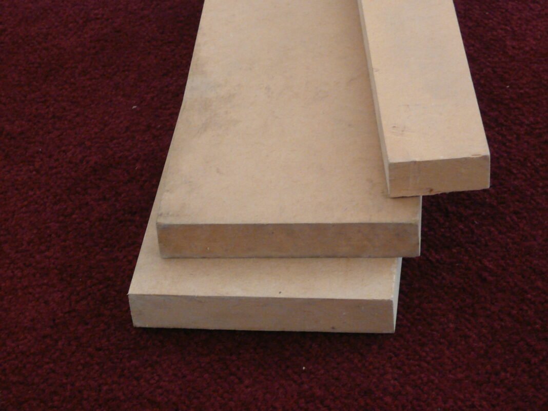 Medium-density fibreboard (MDF) board showing cross-section